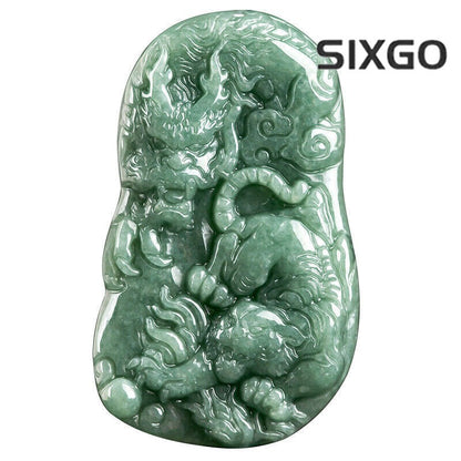 Real Grade A Natural Green Jade Jadeite Lucky Tiger Dragon Pendant