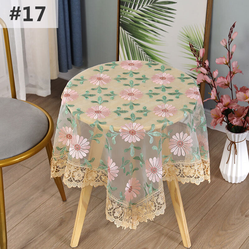 Lace Floral Embroidered Tablecloth European Style Tea Table Dust-Proof Covers