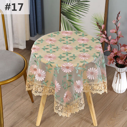 Lace Floral Embroidered Tablecloth European Style Tea Table Dust-Proof Covers