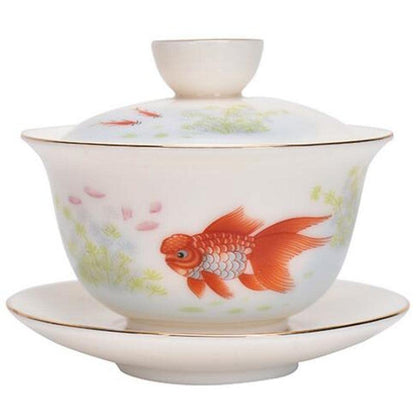 185ml Hand Painted Koi Pattern Gaiwan Teacup Bowl Kung Fu Tea Set Tureen