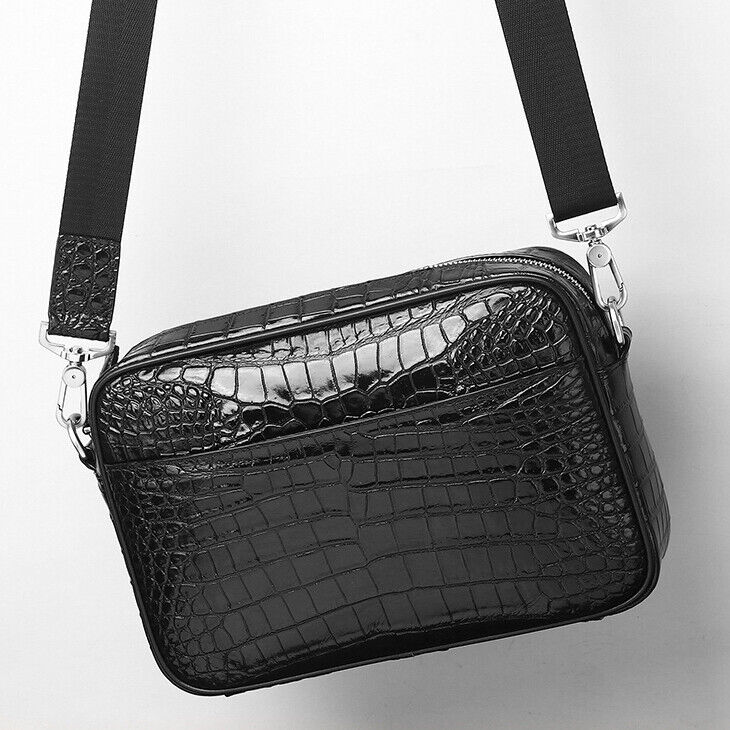 Real Leather Men's Sling Shoulder Bags, Desinger Crocodile Pattern Messenger Bag
