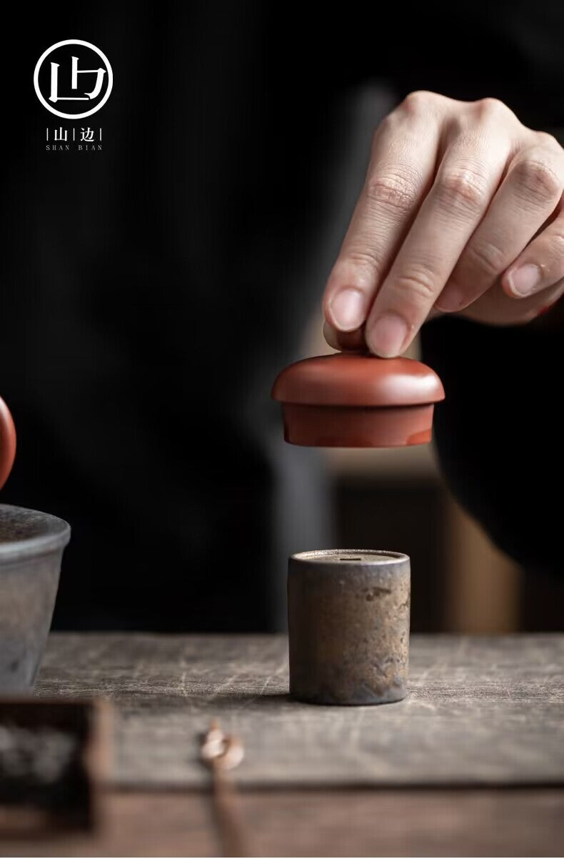 1pc Ceramic Copper Coin Cover Purple Clay Pot Cover Holder Kung Fu Tea Utensils