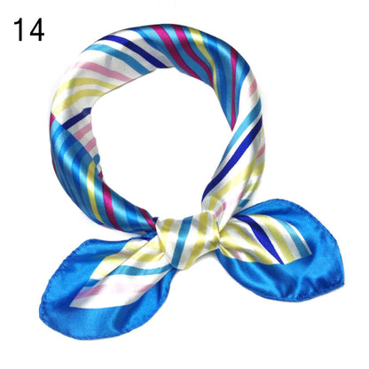 Women Small Print Silk Scarf Striped Headband Handle Bag Wristband Fashion