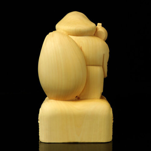 2.3" New Boxwood Carving Creative Decoration DAIKOKUTEN God of Buddha Statue