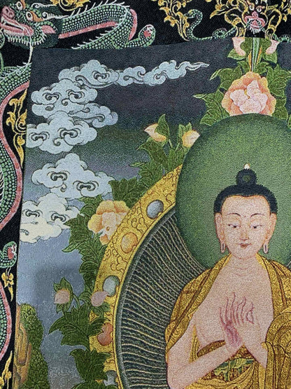 36" Tibet Tibetan Cloth Silk Dragon Sakyamuni Buddha Tangka Thangka Mural