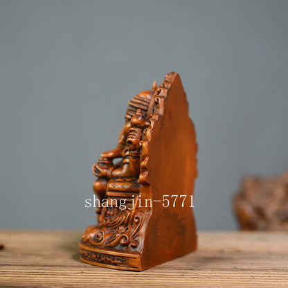 4.5" Boxwood Carved Hindu Elephant God Statue Ganesha Ganesh Figure Shrine Decor