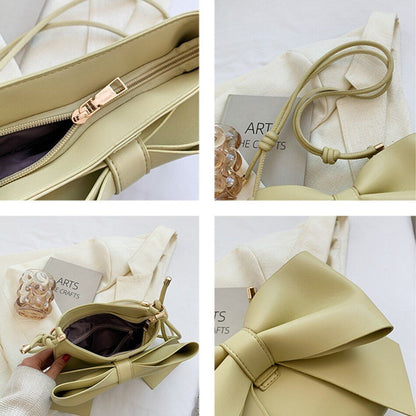 Elegant Bow Underarm Bag Synthetic Leather Shoulder Messenger Bag Purse Handbags