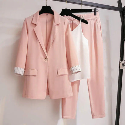 Women's Suit Female Blazer Leisure Pants Suit Jacket 3 Piece Jacket Pants Set