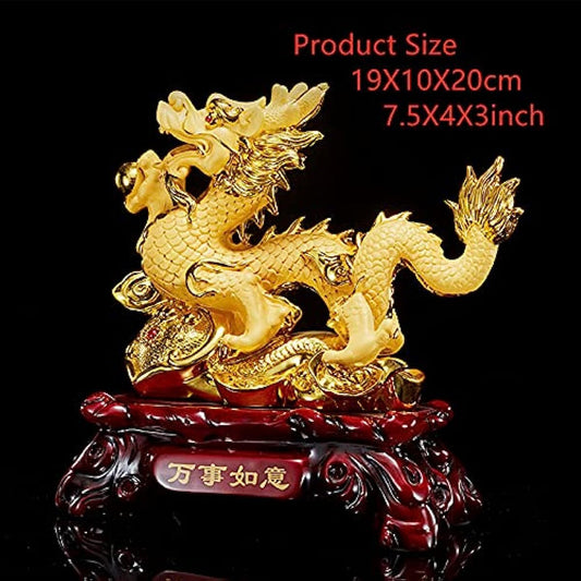 Chinese Gold Feng Shui Decor Dragon Statue Figurines Sculpture Collectibles