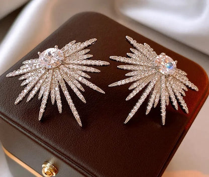 Starburst Crystal Silver Stud Earrings Spike Earrings New Luxury High Quality