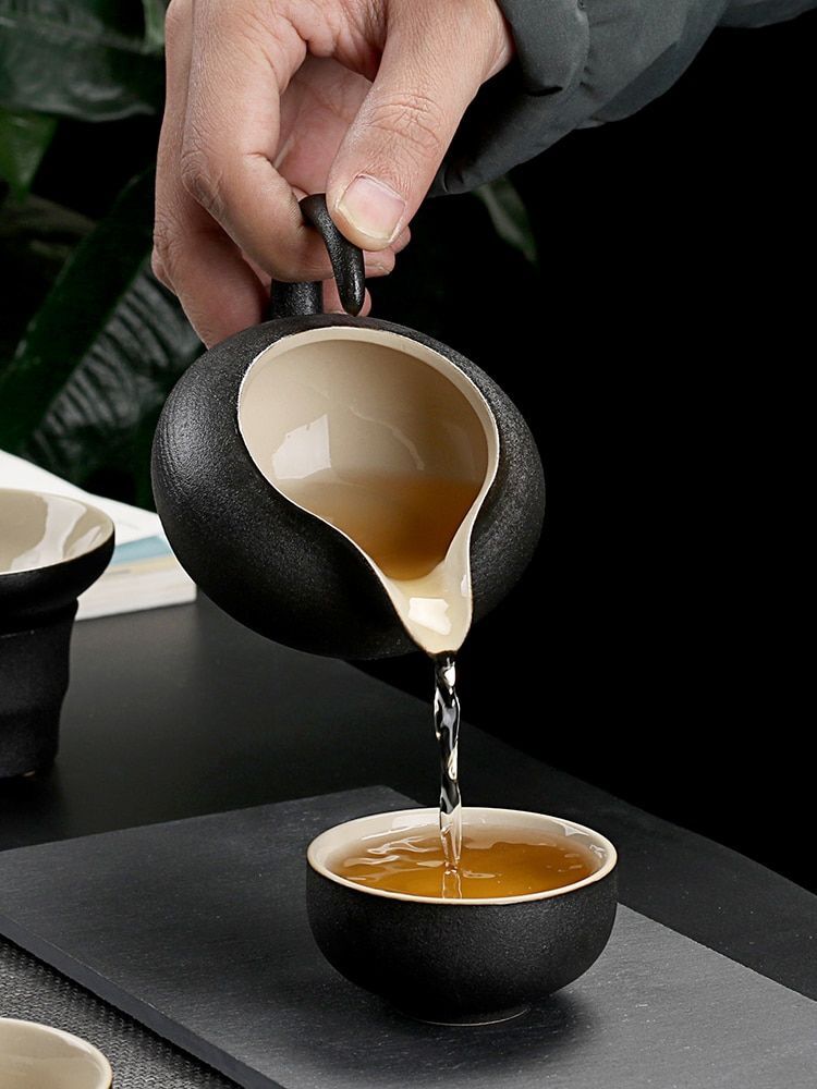 Solid Drinkware Ceramic Teapots Traditional Japanese Style Black Crockery Teacup