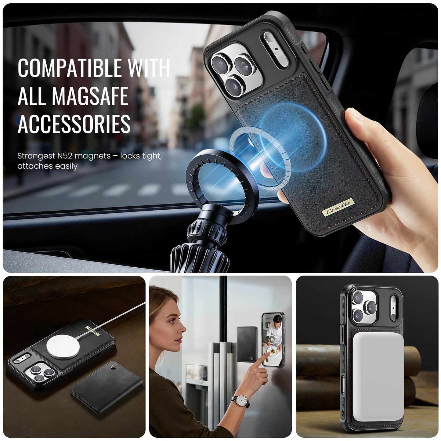 For iPhone 17/Air/16e/15/14/13/12/11 Pro Max Wallet Case Magnetic Card Holder