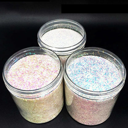Nail Art Decor 1 Bottle AB White Sequins Glitters Holographic Flakes 0.2 0.4 1mm
