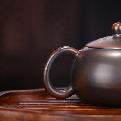 Pottery Tea Pot With Ball Shaped Infuser Holes Dragon Carved Handmade Xishi Pot