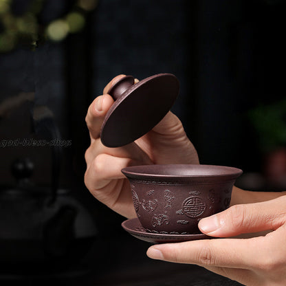 Handmade Gaiwan Real Yixing Zisha Tureen Original Ore Covered Bowl With Saucer