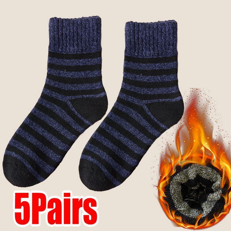 Men Socks 5Pairs Terry Fabrics Winter Woolen Merino Thick Thermal Warm Sportwear