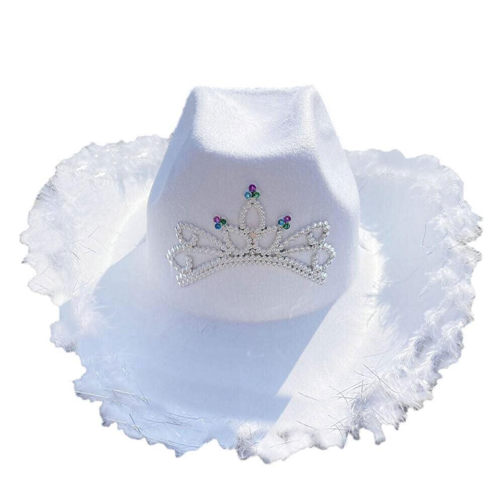 Cowgirl Hat Feather Vintage Brim Crown Western Concert Party Women's Cowboy Hat