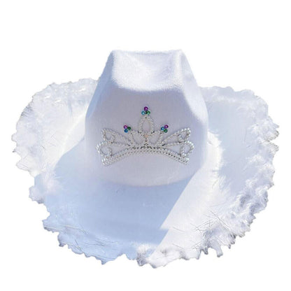 Cowgirl Hat Feather Vintage Brim Crown Western Concert Party Women's Cowboy Hat