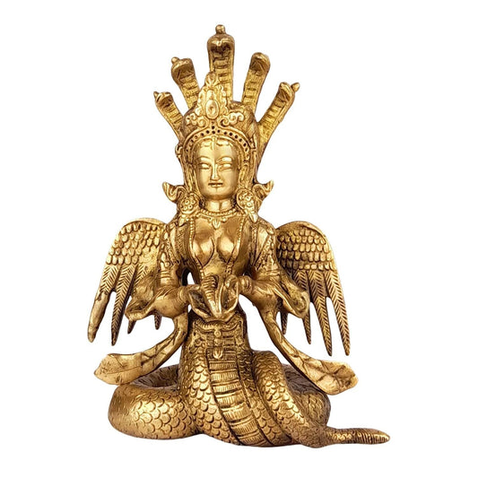 Brass Nagkanya Idol Nag Devi Snake Women Serpent Goddess Statue Figurine 8.5"