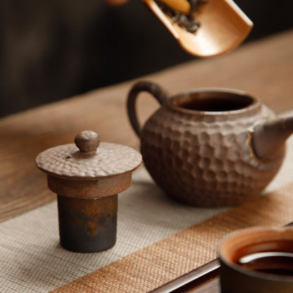 1pc Ceramic Copper Coin Cover Purple Clay Pot Cover Holder Kung Fu Tea Utensils
