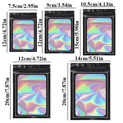 100pcs Smell Proof Mylar Bags Holographic Resealable Packaging Foil Pouch Bag*
