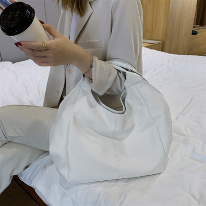 White Synthetic Leather Half Moon Bags Large Hobo Shopper Bag Soft Crossbody 1PC