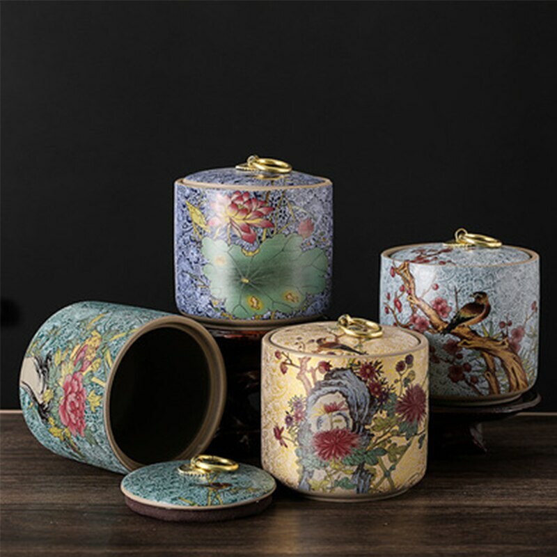 10cm Tea Tins Sealed Storage Tea Caddy Ceramic Container Puer Tea Jar Tea Set