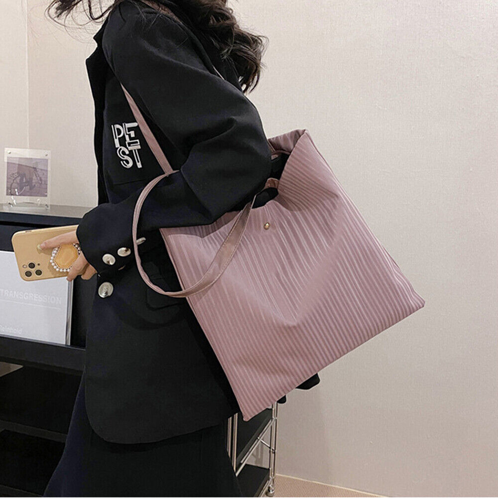 Solid Color Striped Bucket Bag Underarm Bag Large Capacity Tote Bag Zipper