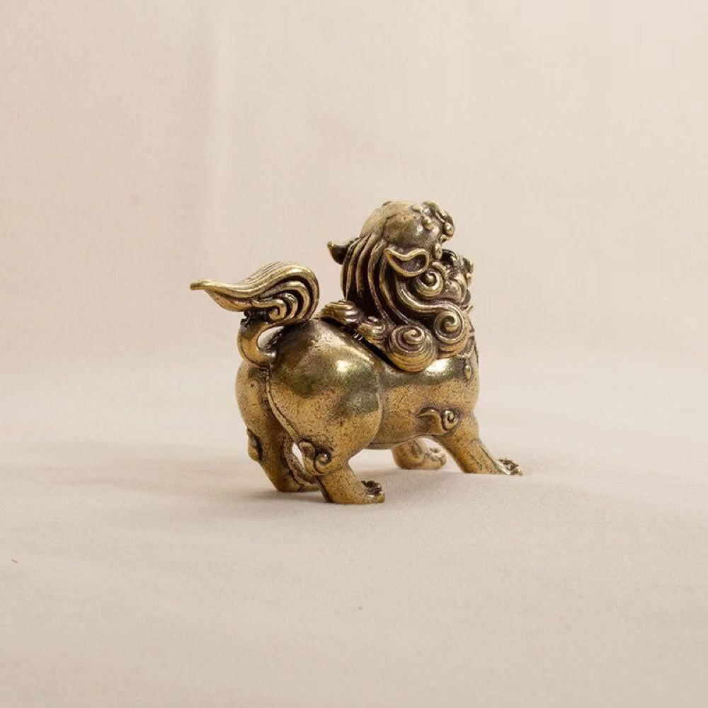 Palace Old Copper Bronze Fu Foo Dog Lion Incense Burner Statue