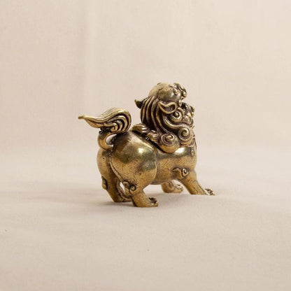 Palace Old Copper Bronze Fu Foo Dog Lion Incense Burner Statue