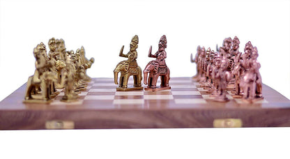 Copper and Golden Antique Wooden Folding Chess Set Board Game Set 14"x14"Folding