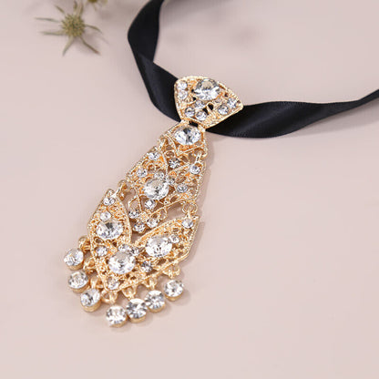 Men's Metal Gold Silver Diamond Bow Tie Pre Tied Shiny Wedding Party Show Tie