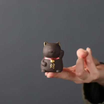 Chinese Purple Clay Tea Pet Decor Lucky Cat Tea Figurine Ornaments Tea Set Decor