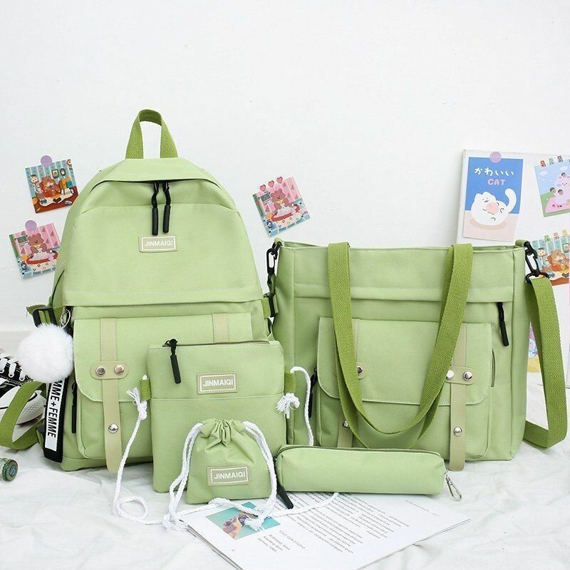 5 Pcs Sets School Bags Teenage Girls Women Backpacks Laptop Travel Bagpack Solid