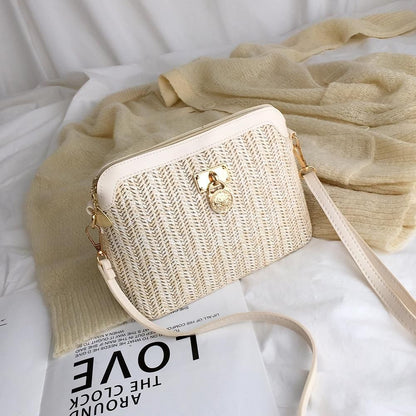 Straw Bag Woven Tassel Beach Shoulder Rattan Crossbody Purse Travel 23*17*11 CM