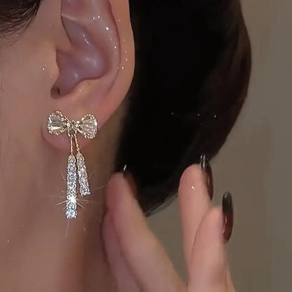Women Bow Zircon Crystal Earrings Shinny Fashion Gift Trendy Sparkling Stylish
