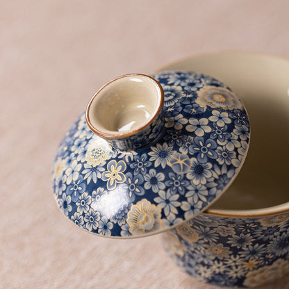 Ru Kiln Blue and White Three Cai Gaiwan Ceramic Tea Cups Household Tea Bowls