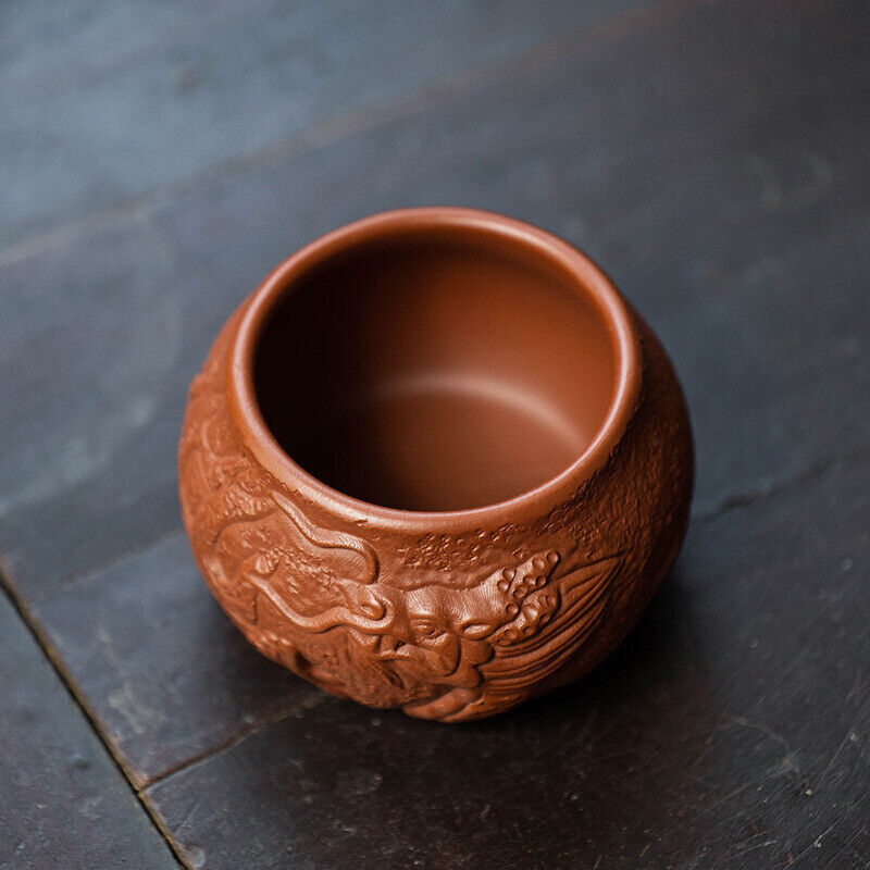 1Pc Handmade Tea Cup Dragon Carved Embossed Master Cup Zisha Clay 125ml