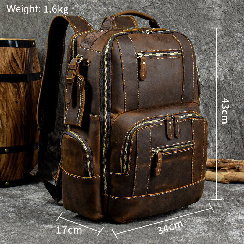 Men's Genuine Leather Backpack Shoulder Bag Travel School Laptop Bags Daypack