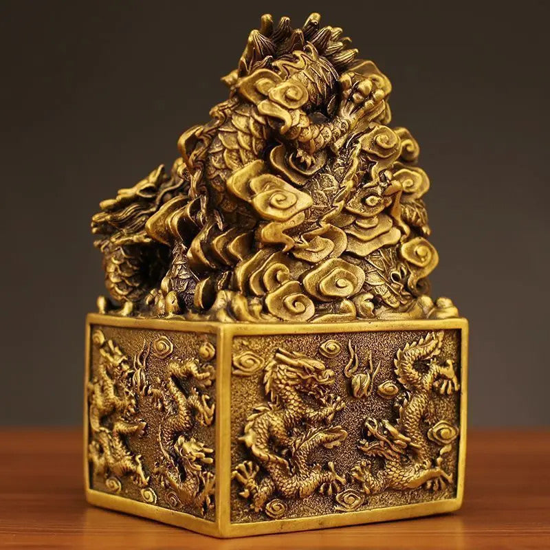 Feng Shui Copper Nine Dragons Seal Ornament Brass Dragon Seal Decoration