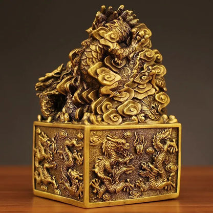 Feng Shui Copper Nine Dragons Seal Ornament Brass Dragon Seal Decoration