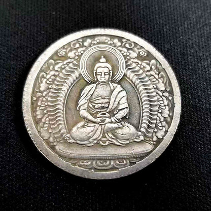 23mm China Antique Collection Copper Coin Tibetan Buddha Statue Amulet Blessing
