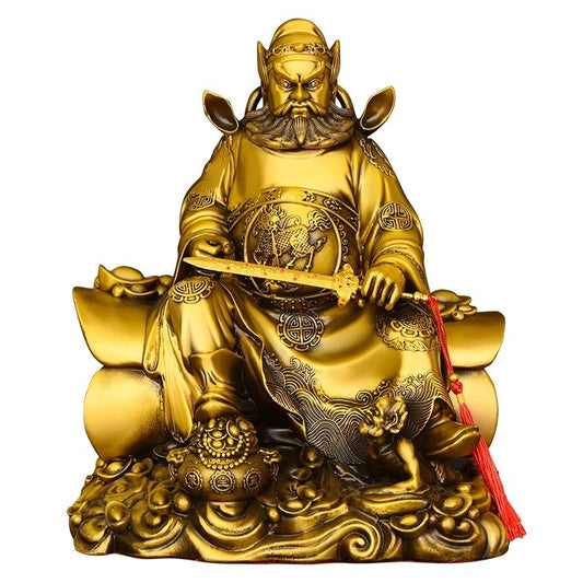 8" Chinese Brass Zhong Kui Coffin Sword Ghost Buster Statue Exorcise Evil Spirit