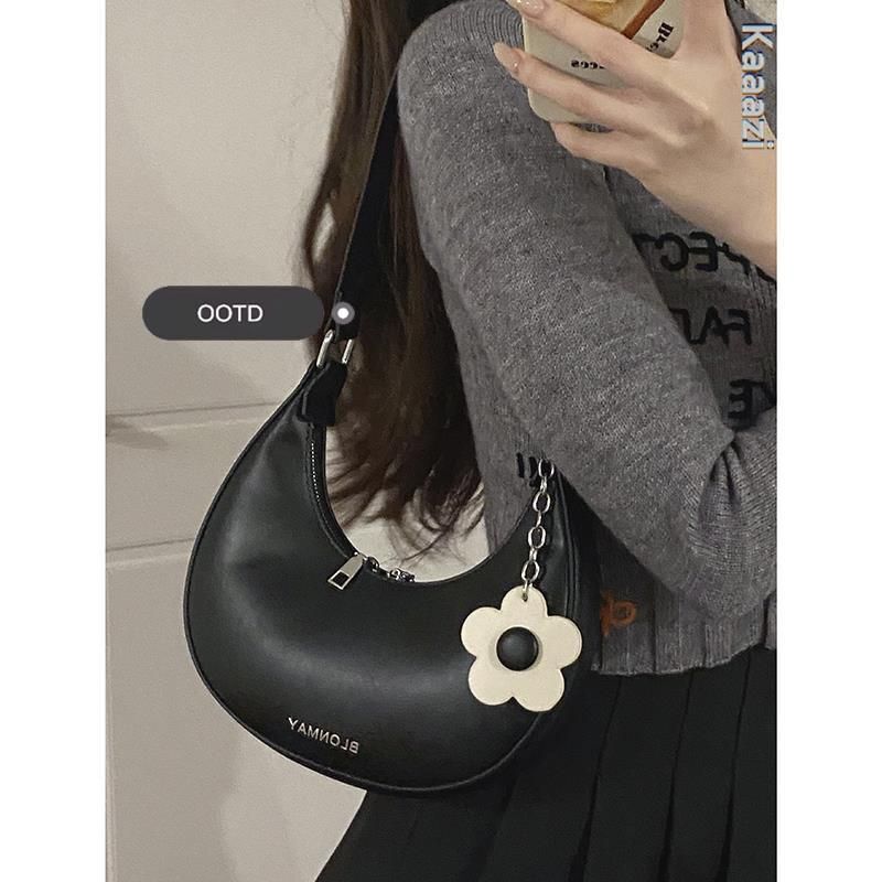 Synthetic Leather Handbag Purses Vintage Zipper Half Moon Crescent Shoulder Bags