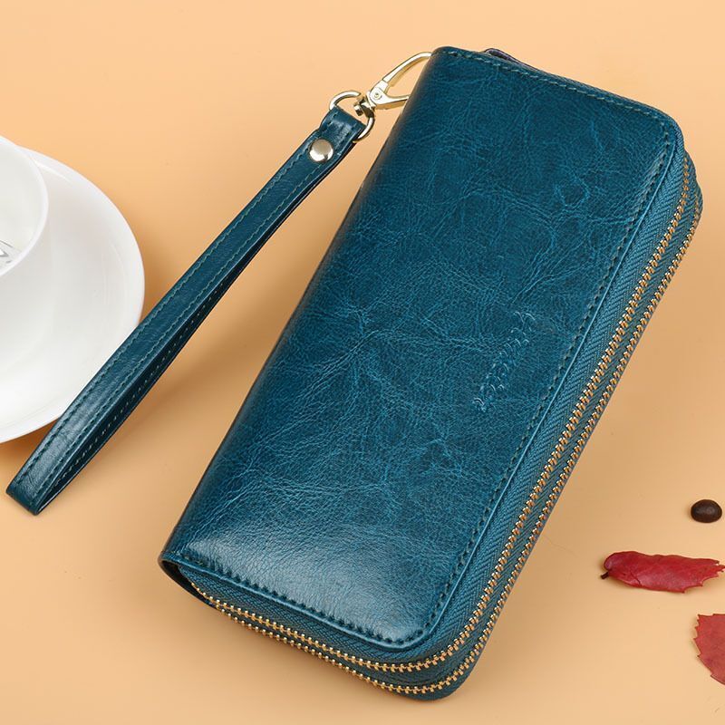 Cowhide Wallet Long Double Zipper Large Clutch Coin Purse Card Holder Phone Bag