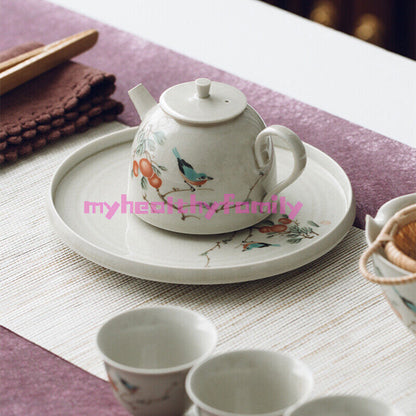 Tea Plate For Tea Pot Cup Handpainted Crackle Glaze Porcelain Tea Tray Round New