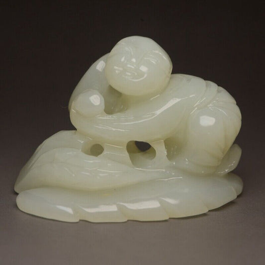 Top Chinese Natural Hetian White Jade Carved Exquisite Child Statue Figurine Art