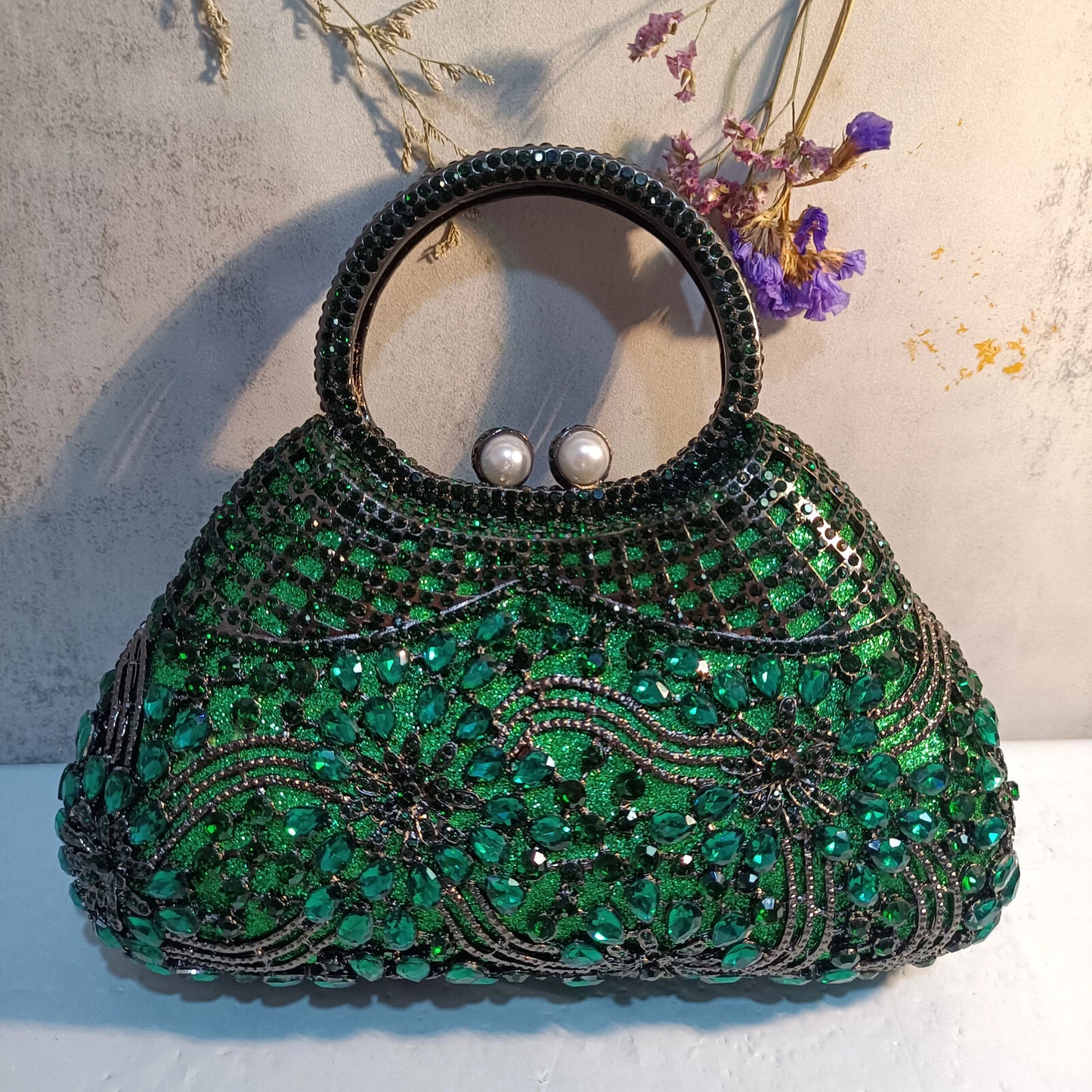 Woman Wedding Bridal Handbag Flower Crystal Party Floral Evening Bag