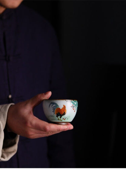 Chinese Song Dynasty Antique Master Tea Cup Lu Yao Rooster Design Ceramic Cup-