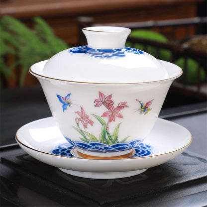 Gaiwan 180ml Great Jade Porcelain Tea Bowl Chinese Tureen Tea Brewer Cup Saucer